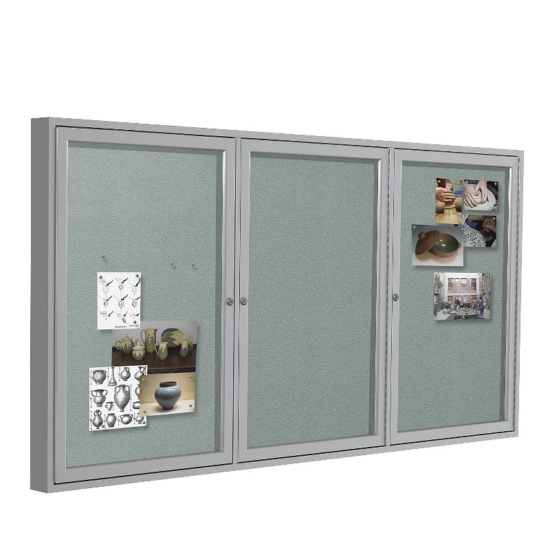 Ghent 3 Door Enclosed Vinyl Bulletin Board with Satin Frame 4'H x 8'W Silver PA34896VX193