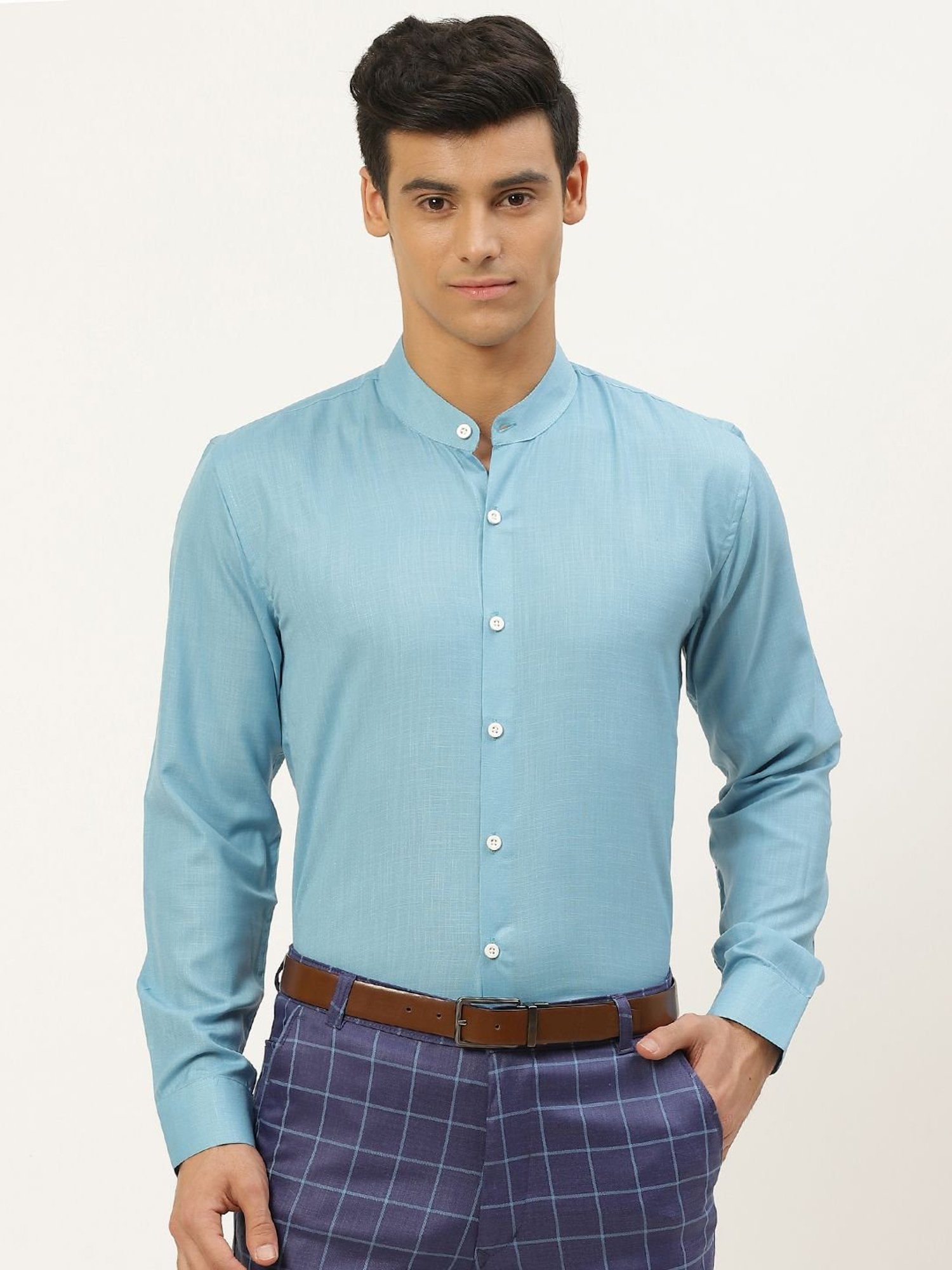Sojanya Blue Cotton Regular Fit Shirt