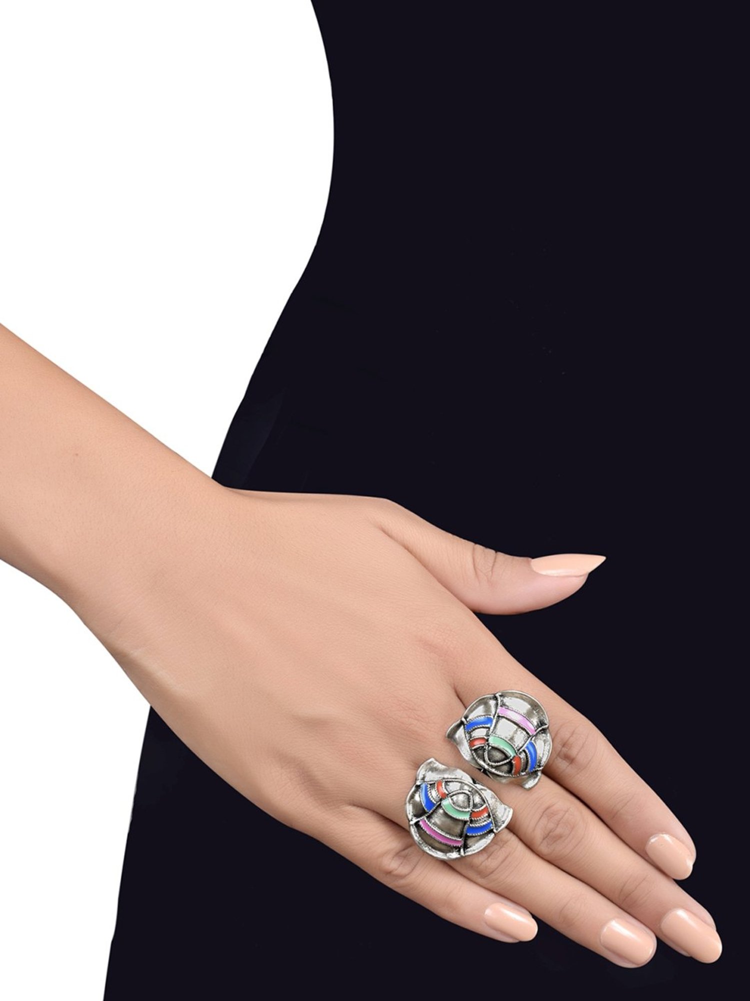 Tribe Amrapali Multi Enamel Lotus Chandrika Cocktail Ring