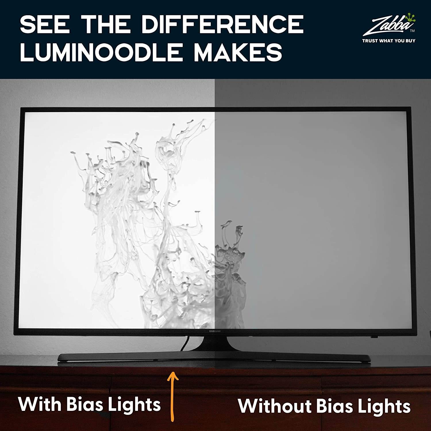 Luminoodle USB Bias Lighting - LED TV Backlight Strip - Ambient Home Theater Light TV Accent Lighting to Reduce Eye Strain Improve Contrast - White - Large (30 - 40 TV)