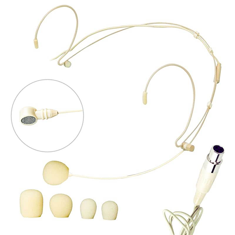 HM20U Headworn Unidirectional Microphone Lightweight handsfree microphone use for singers aerobics instructors teachers etc MiniXLR connection Beige color