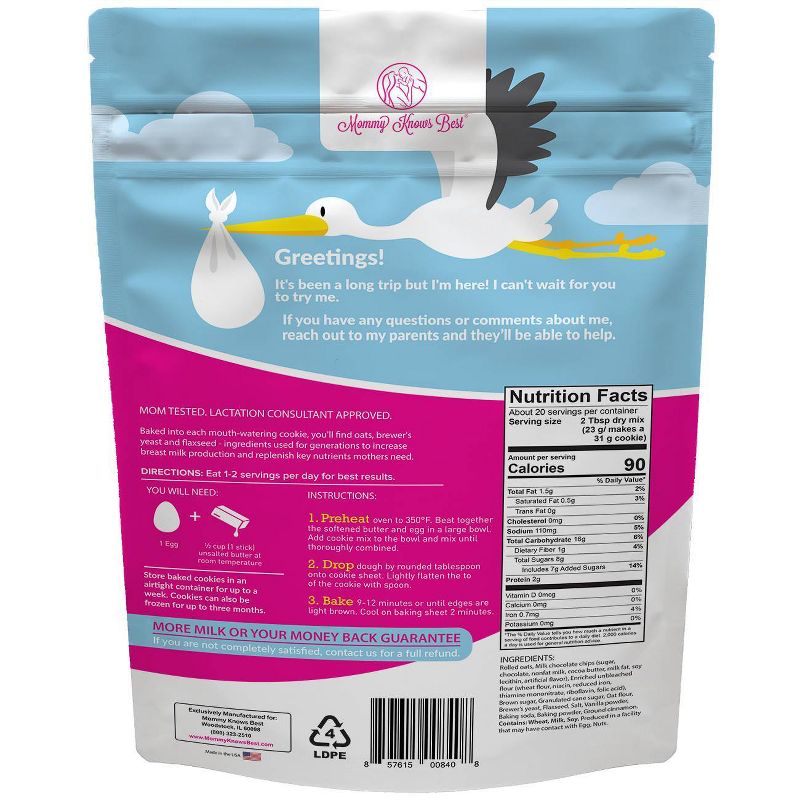 Mommy Knows Best Oatmeal Chocolate Chip Lactation Cookie Mix - 16oz