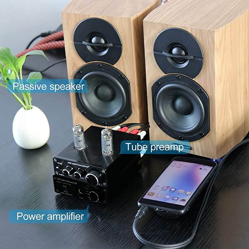 Vacuum Tube PreampMini Electronic HiFi Stereo 6K4 Tube Preamplifier with Bass Treble Control for Home Audio Player DC 12V Black