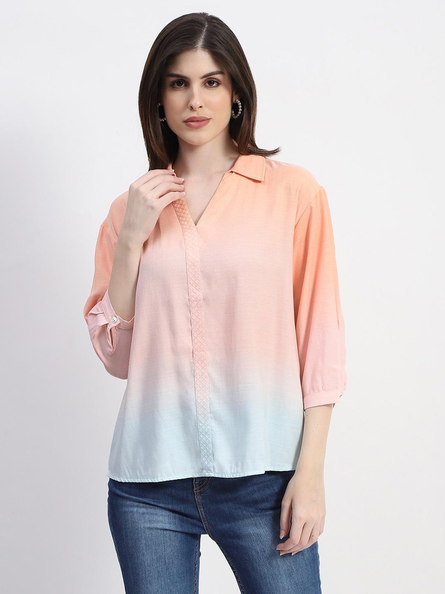 MADAME Orange & Blue Textured Top