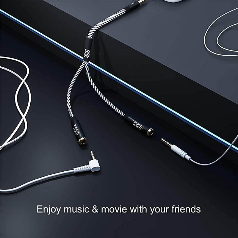 Headphone Splitter  35mm Stereo Audio Y Splitter Cable 35mm Male to 2 Port 35mm Female Compatible with iPhoneiPadiPod Samsung LG Tablets MP3 PlayersampMore 20cmBlack and White