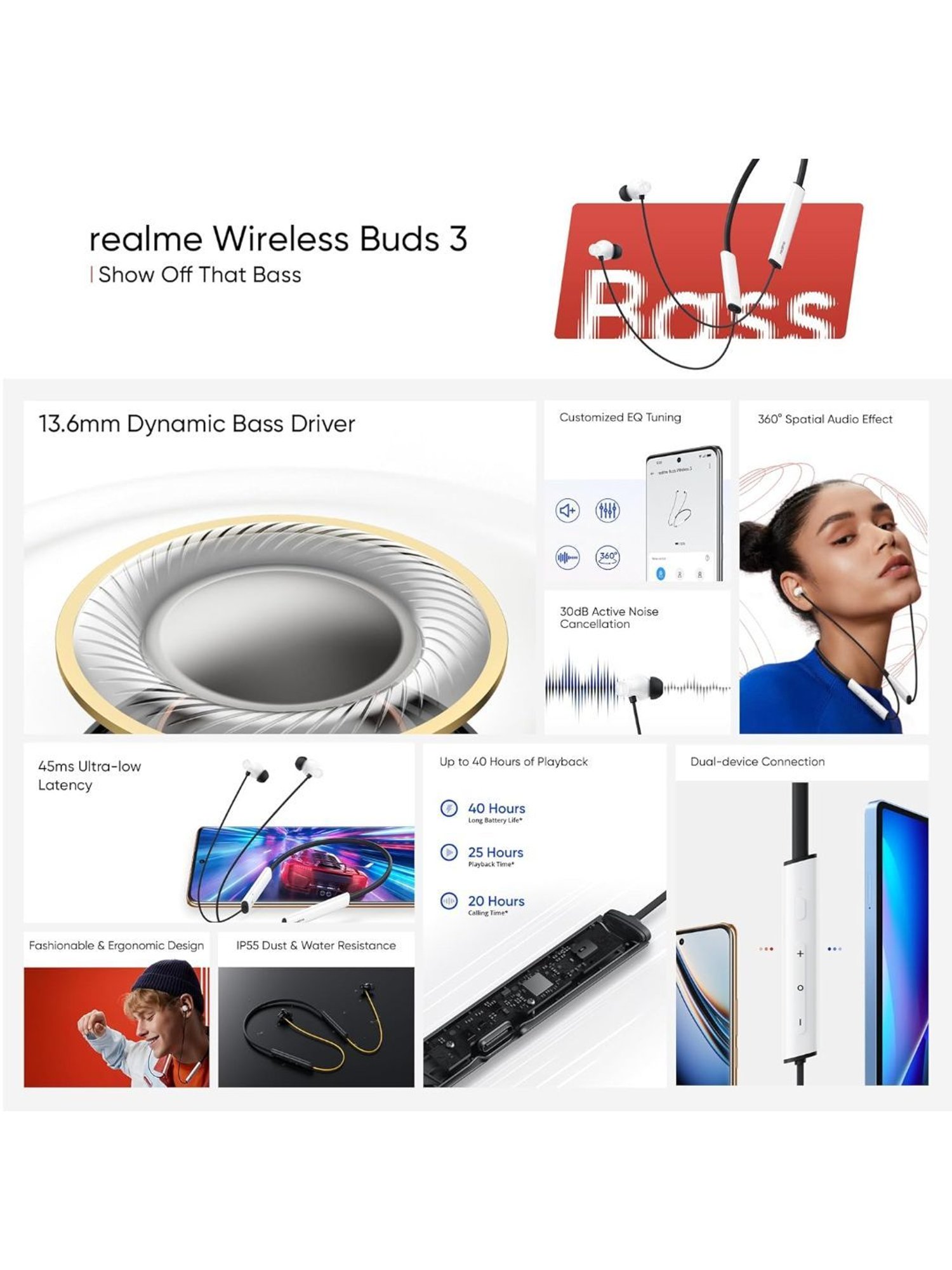 Realme Buds Wireless 3 Bluetooth Headset with 360 degree Spatial Audio (Pure Black, In the Ear)