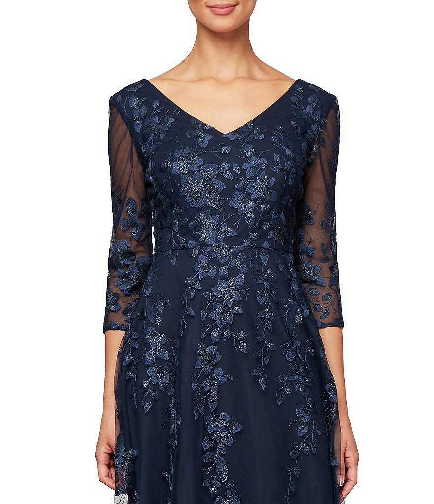 Marina Sequin Lace Round Neck 3/4 Sleeve Sheath Dress