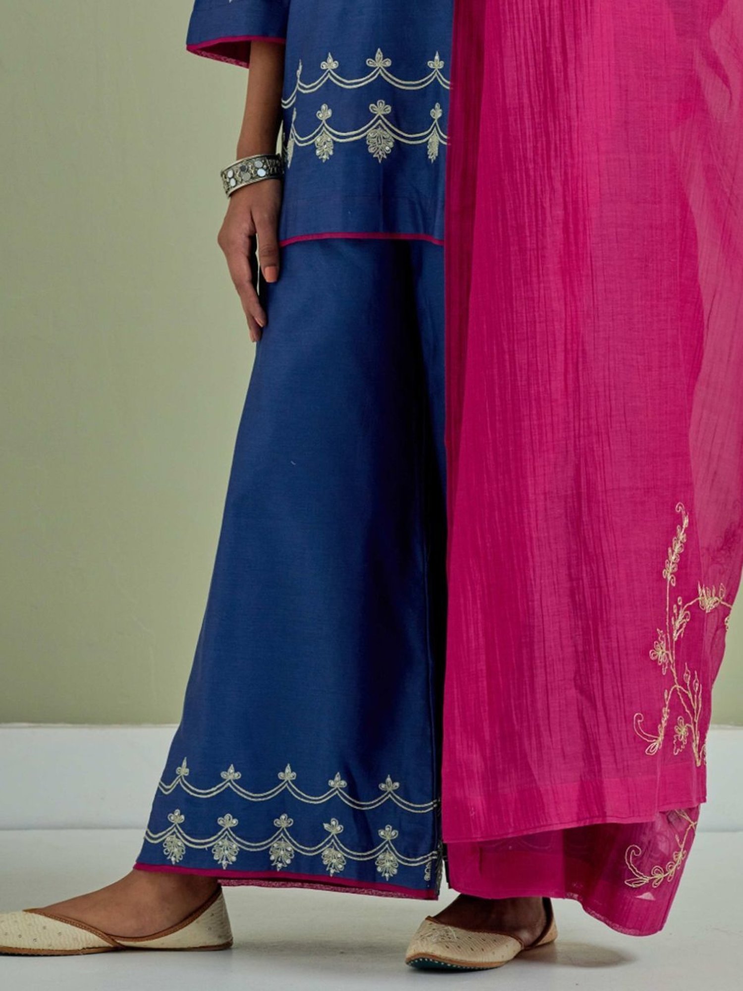 Priya Chaudhary Blue Qainat Embroidered Chanderi Silk Kurta with Palazzo