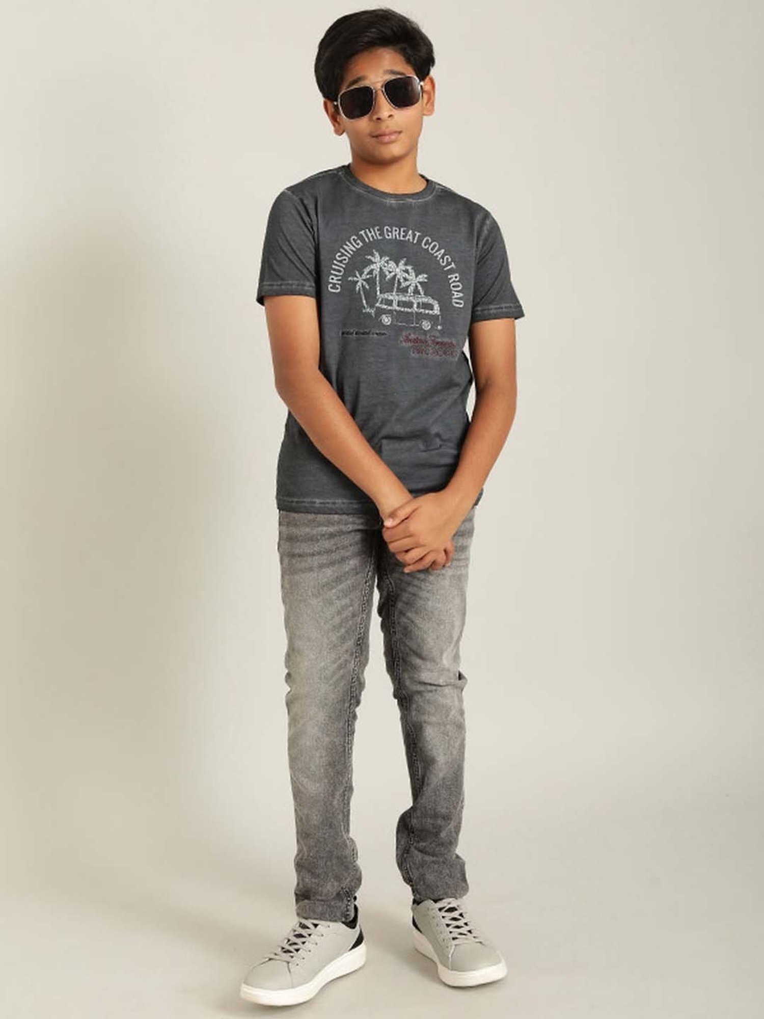 Indian Terrain Kids Grey Cotton Printed T-Shirt