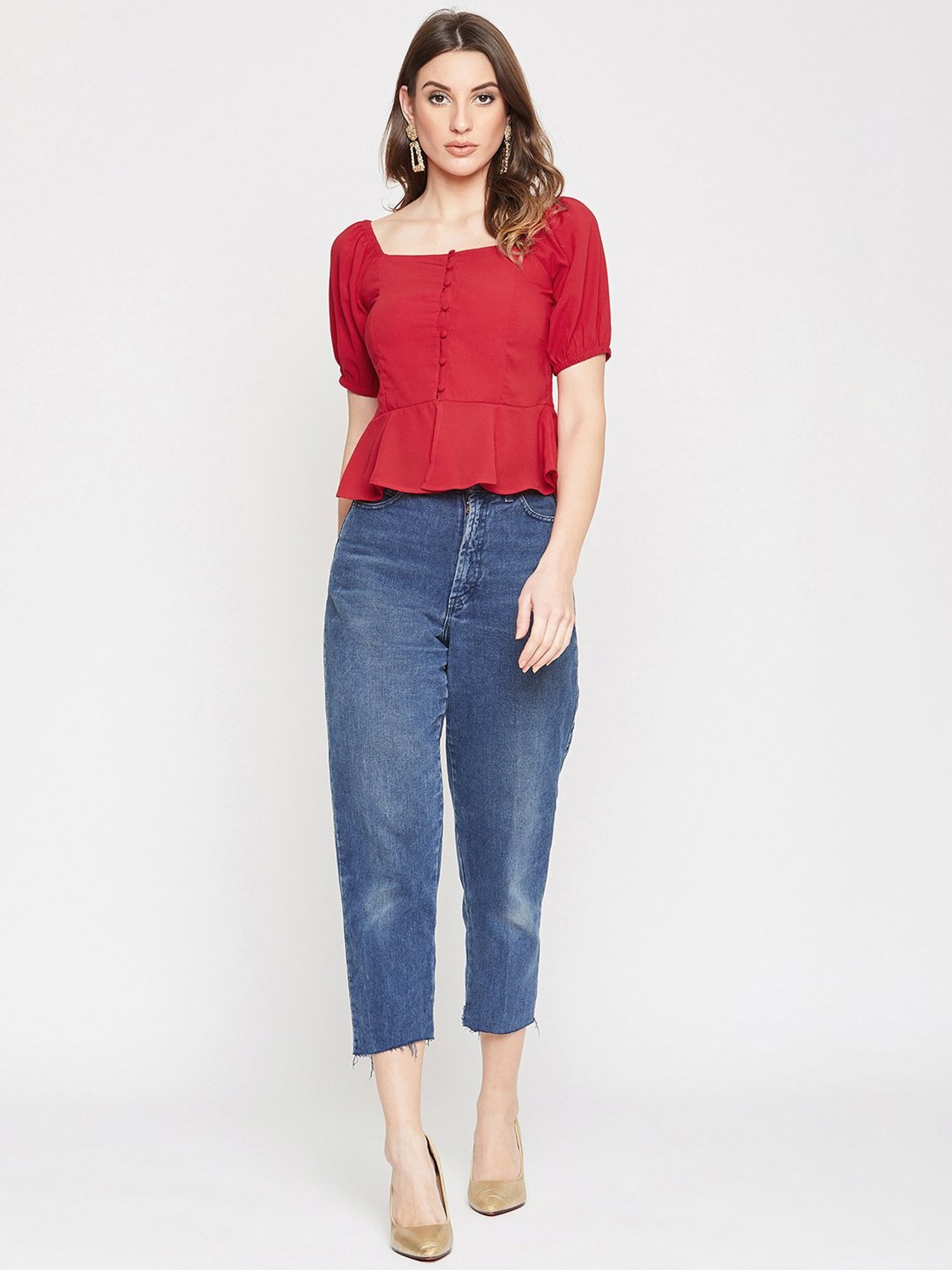 Marie Claire Red Peplum Top