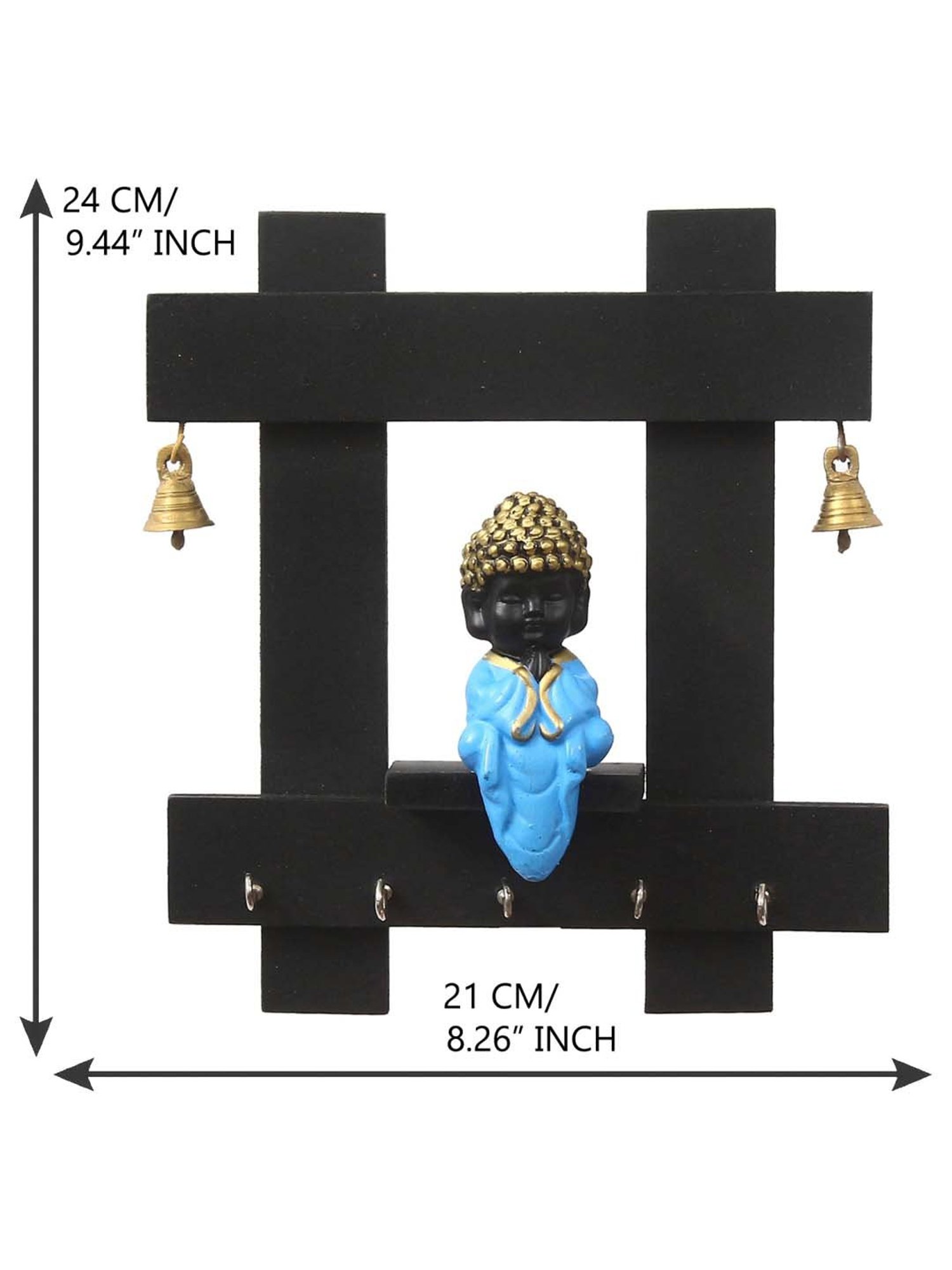 eCraftIndia Peaceful Buddha Sitting Wooden Keyholder with 5 Key Knobs