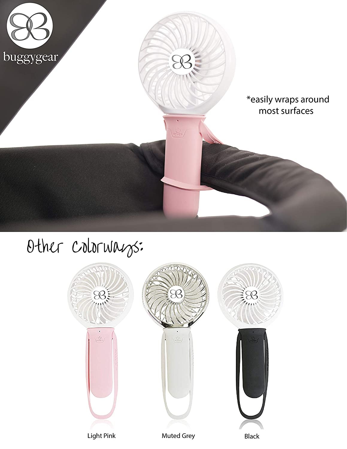 Buggygear 3 Speed USB Rechargeable Turbo Fan, Gray/Chrome