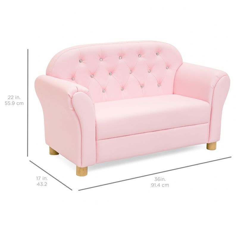 Best Choice Products 36in Upholstered Tufted Mini Sofa Couch for Kids, Toddlers, Nursery, Playrooms w/ Gem Studs