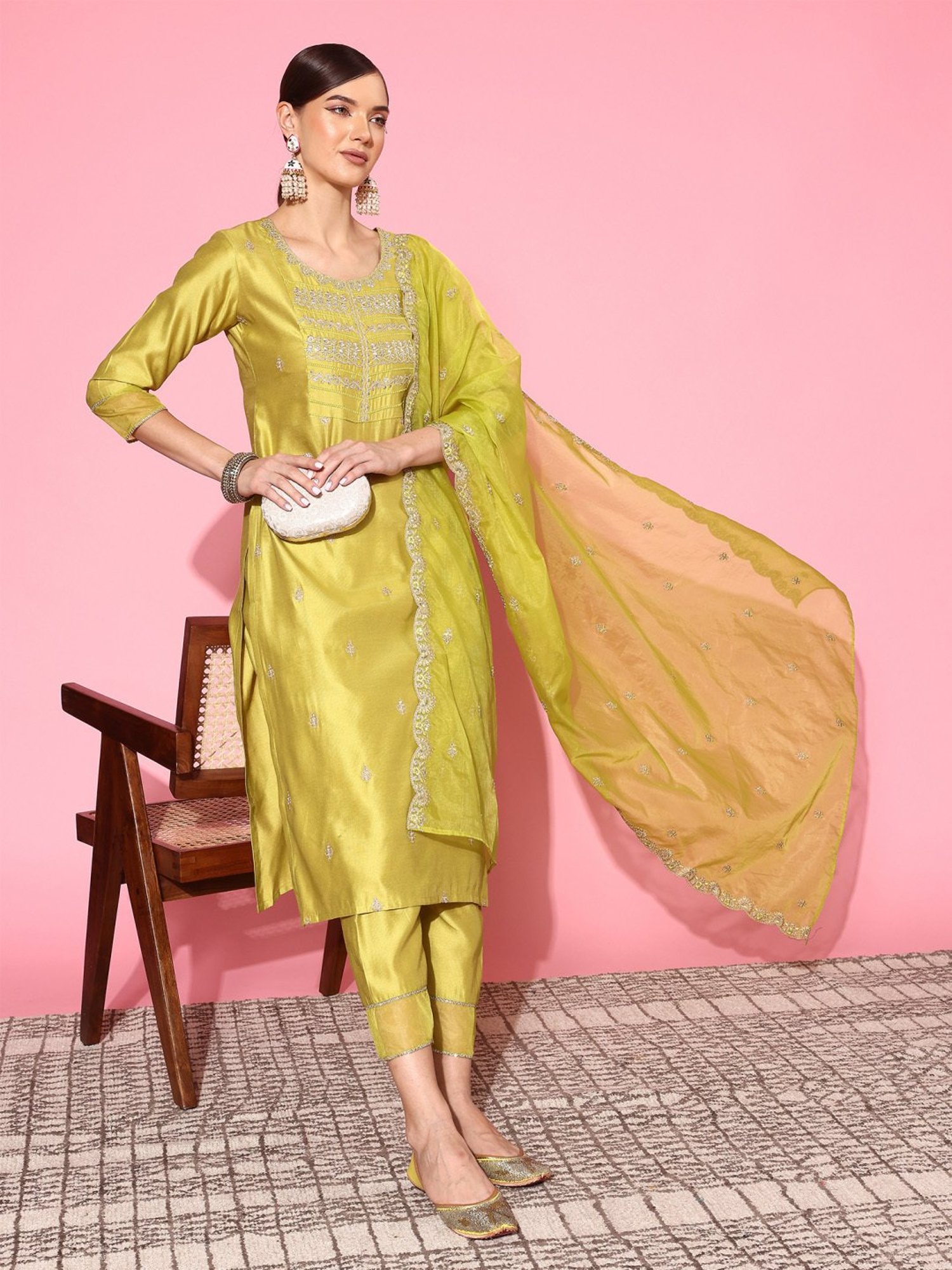 Indo Era Green Embroidered Kurta Pant Set With Dupatta