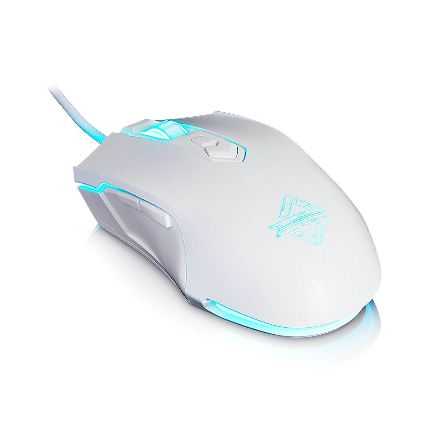 Ajazz AJ52 Watcher RGB Backlit Ergonomic Gaming Mouse, 2500 DPI A5050 7 Programmable Buttons Wired Gaming Mice for Windows Mac OS Linux, Competitor White Star