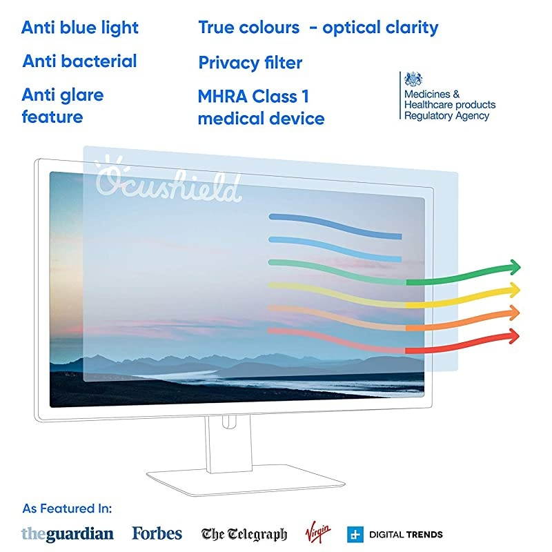 Anti Blue Light Screen Protector with Privacy Filter for Computer MonitorsPC Various Sizes to Protect Eyes Improve Sleep VDU Model 17 338 x 271
