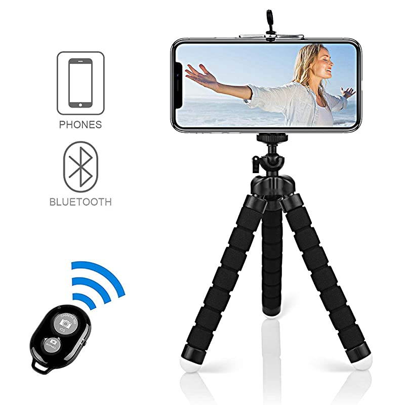 Selfie Stick TripodFlexible Mini Phone Tripod Portable Monopod Stand Holder with Bluetooth Wireless Remote System iOSAndroid for iPhone 88 PlusSamsung GalaxyHuaweiXiaomiSonyLG Black