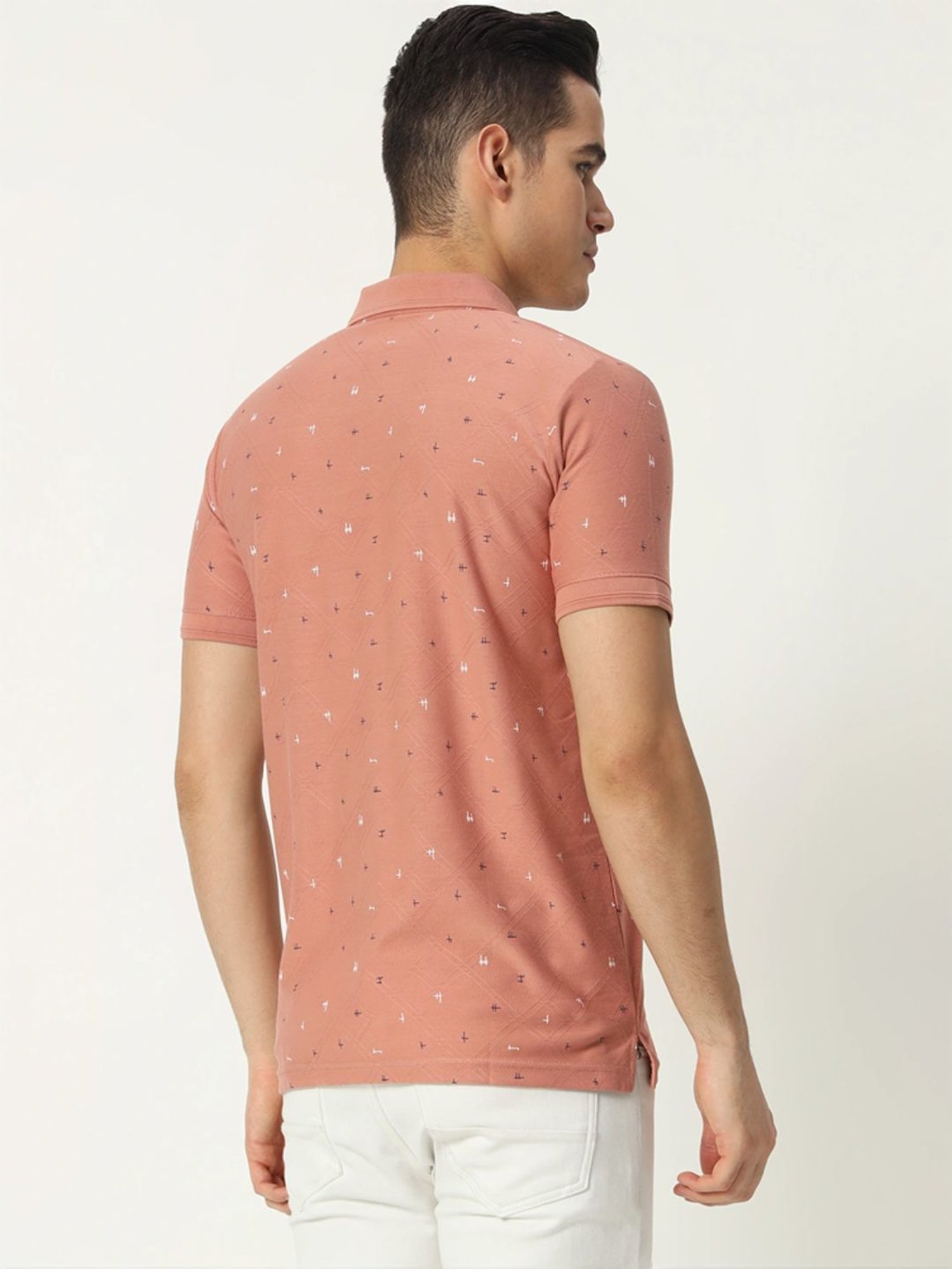 Tab91 Pink Regular Fit Printed Polo T-Shirts