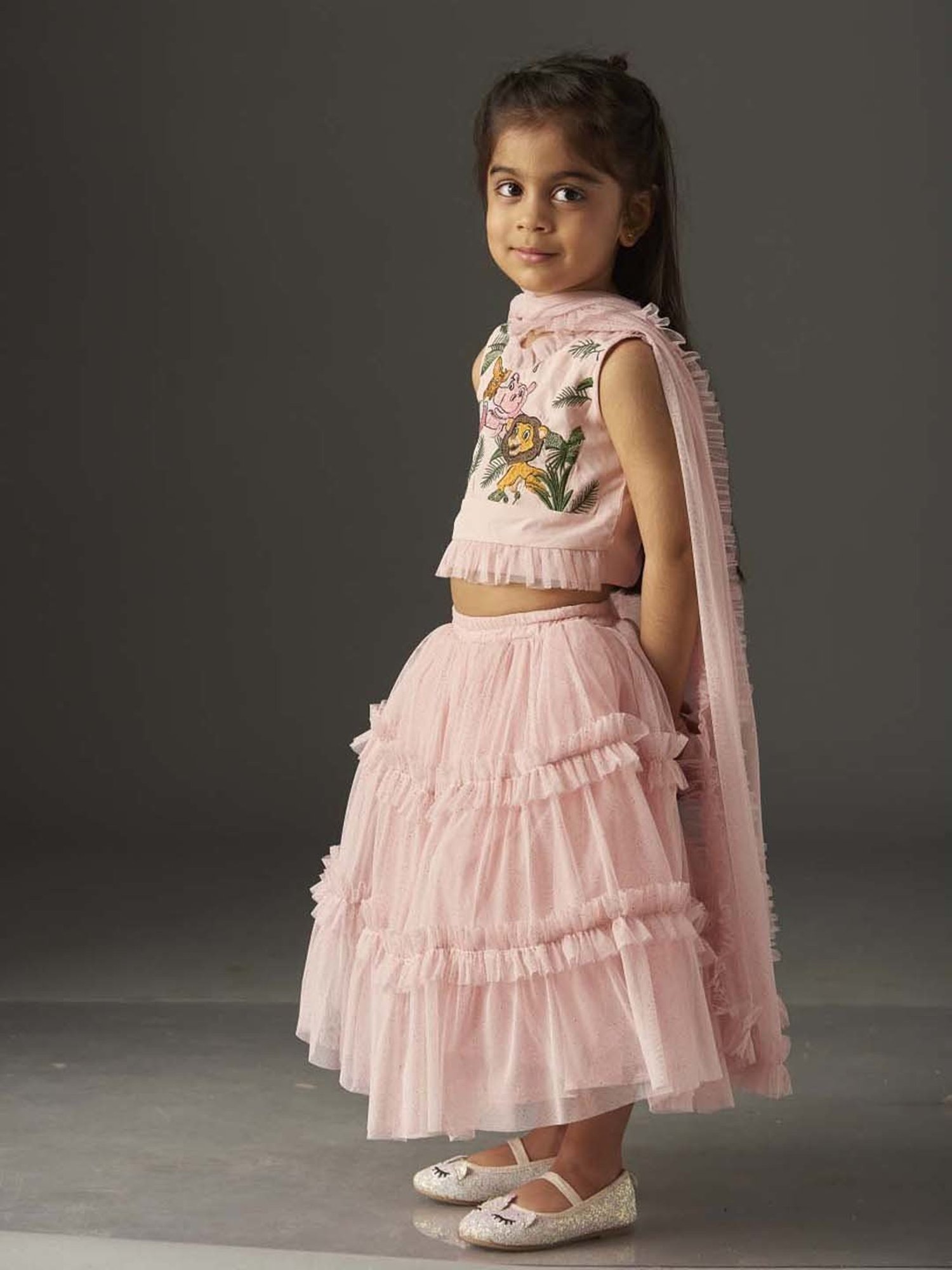 KidsDew Kids Pink Embroidered Lehenga Cholis