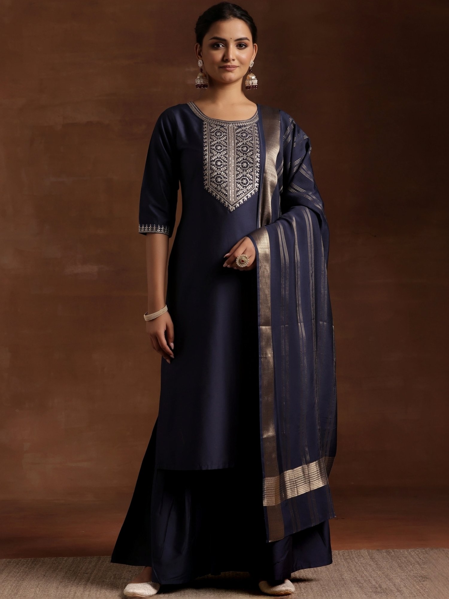 Libas Blue Embroidered Kurta Sharara Set With Dupatta