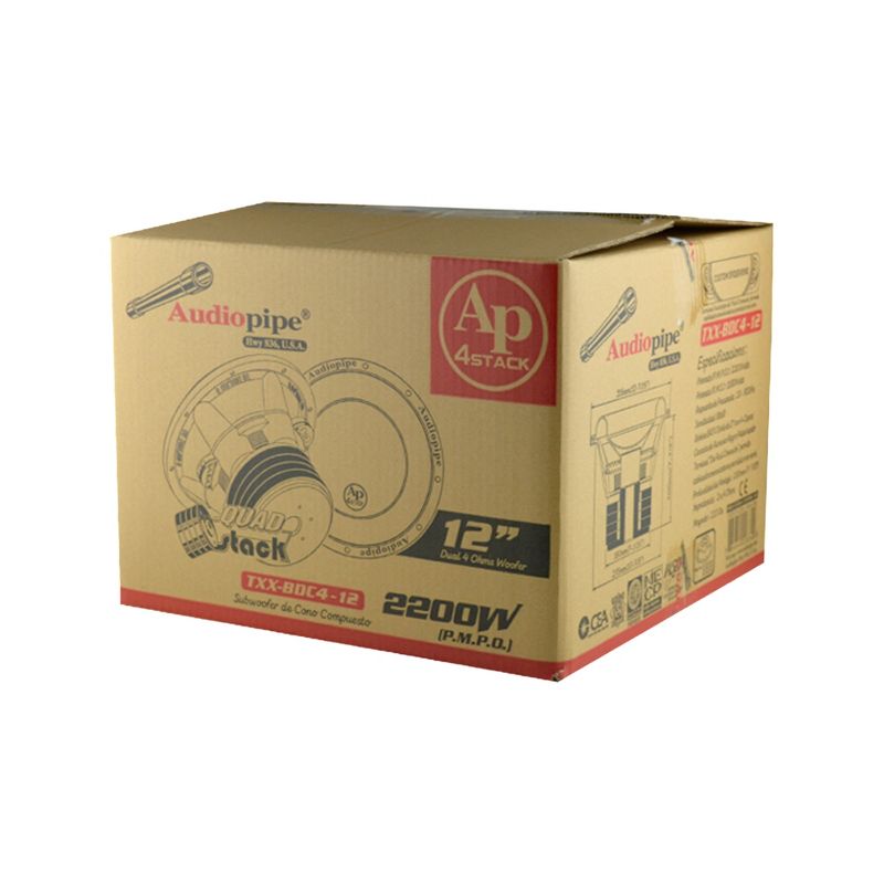 AudioPipe TXX-BDC4-12D 12 Inch 2,200 Watt High Performance Powerful Dual 2 Ohm DVC Vehicle Car Audio Subwoofer Speaker System, Black