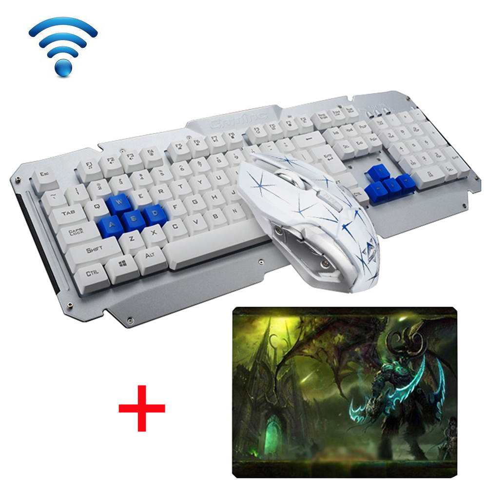 UrChoiceLtd&reg; 2017 HK1600 Gaming Keyboard & Mouse Combo Wireless Keyboards Multimedia Ergonomic Usb Smart Sleep Efficient Metal Waterproofing + 2.4GHz 6 Buttons Gaming Mouse + Mouse Pad Sets