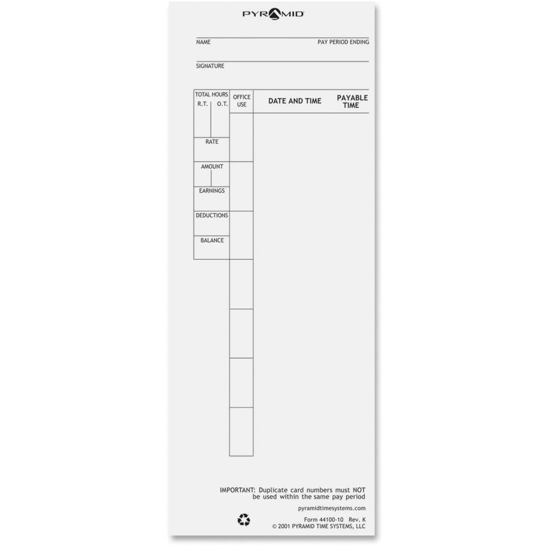 PYRAMID 44100-10 Time Card,PK100