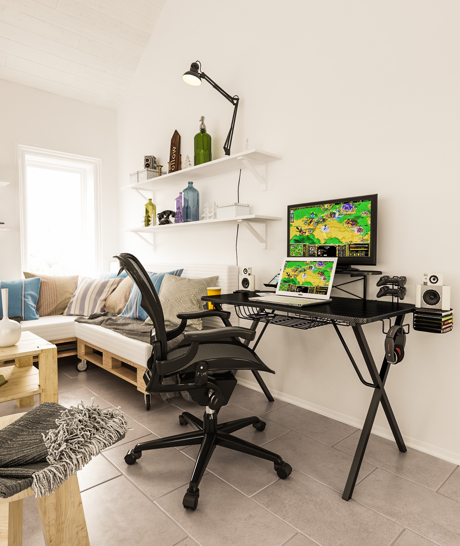 Professional Gaming Desk Pro with Built-in Storage, Metal Accessory Holders and Cable Slots