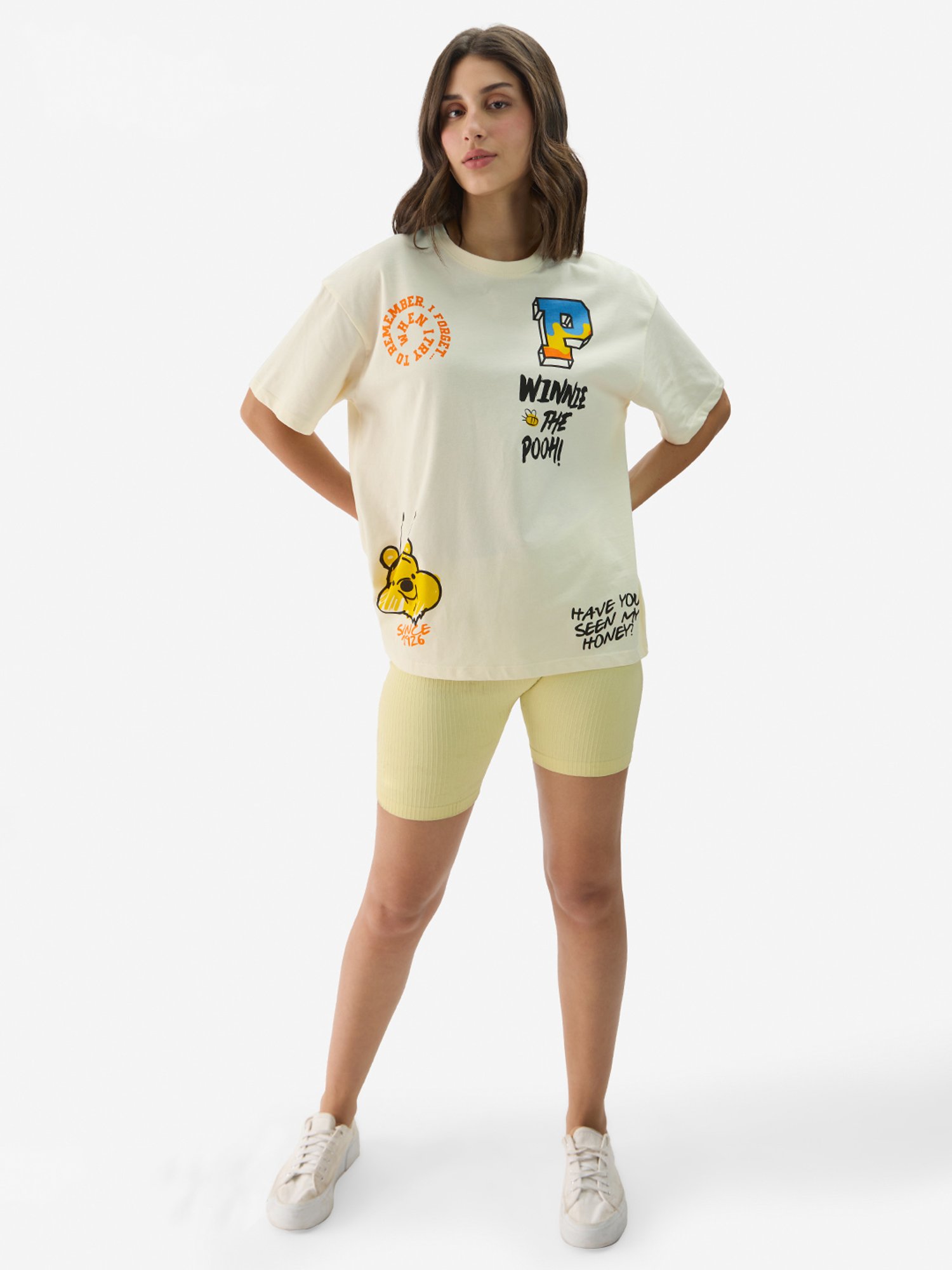 The Souled Store White Cotton Graphic Print Oversized T-Shirt