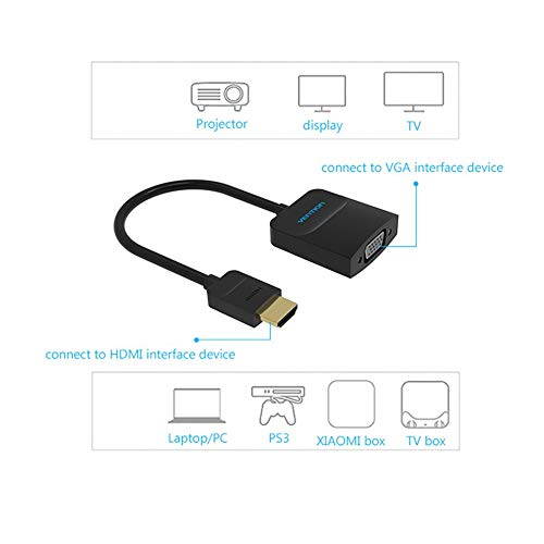 HDMI to VGA Adapter, Gold Plated Active HDMI to VGA Converter(Male to Female) with Audio and Power Supply Digital Audio Video Adapter for TV Stick,Laptop,Raspberry Pi,Xbox,PS4