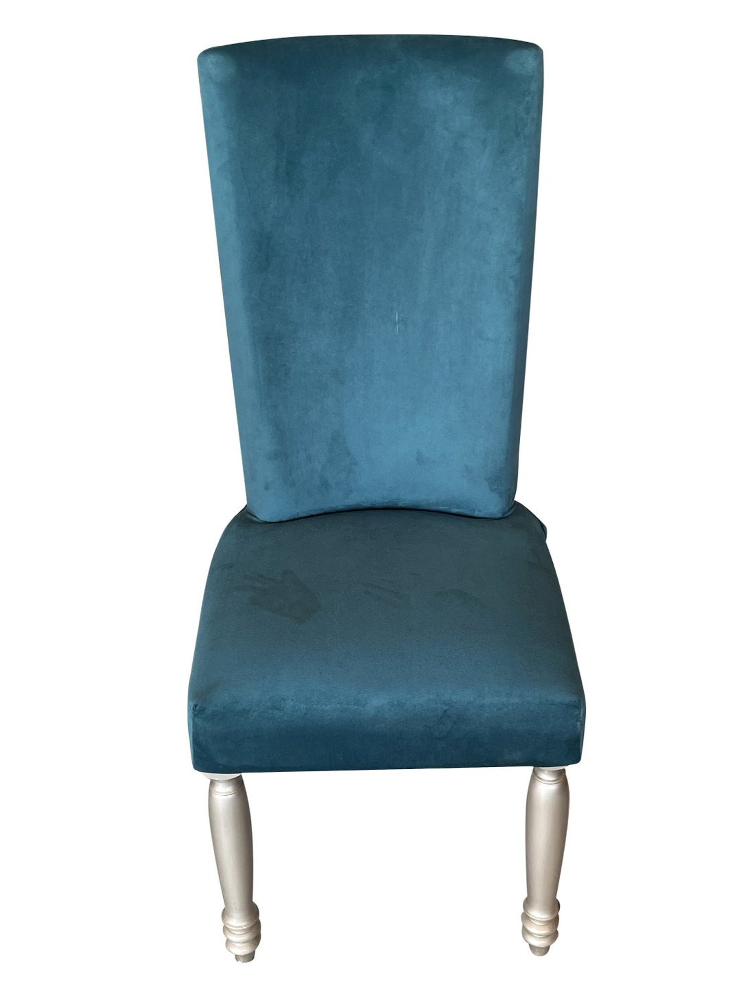 Ikiriya Oliver Solid Silver & Turquoise Wood Dining Chair Turquoise Sea Velvet Finish