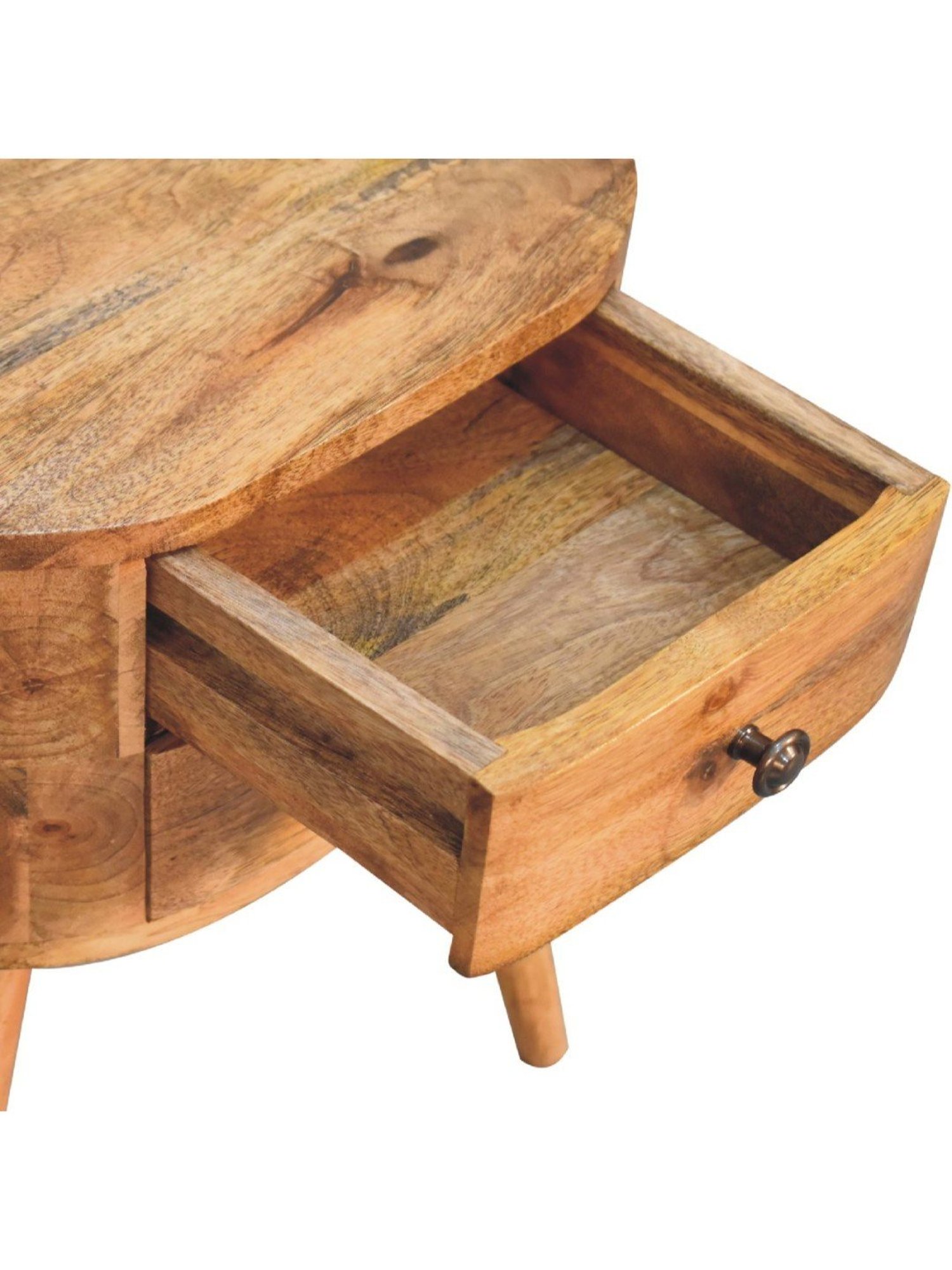 Artisan Furniture Brown Wood Mini Oakish Rounded Bedside Table