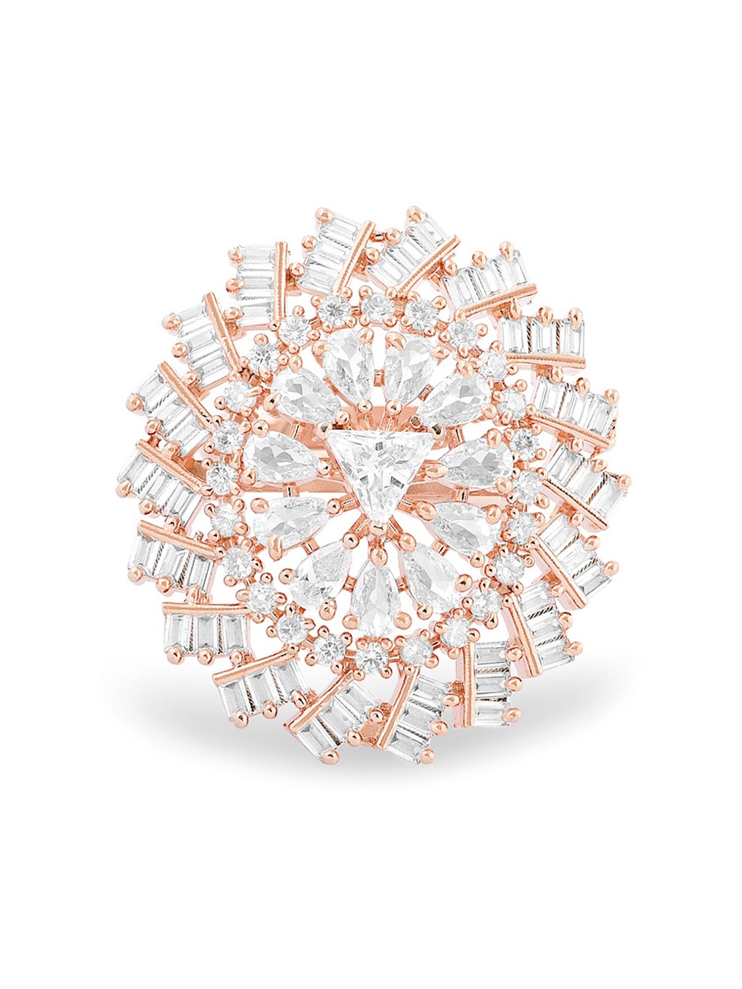 Zaveri Pearls Rose Gold Dazzling Cubic Zirconia Party Bling Statement Brass Ring-ZPFK15425