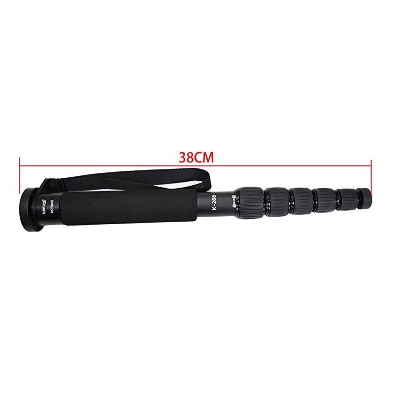 6Section Monopod Compact Portable Photography Aluminum Alloy Unipod Stick Max Load 10kg 22lbs Folding Size is only 15inch K266 Black