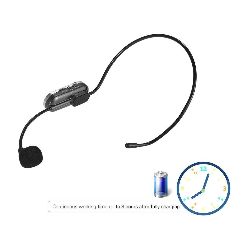 Hands-free Wireless Microphone Megaphone Radio Mic Headset Condenser Microphones with FM Sending and BT Function for Tour Guide