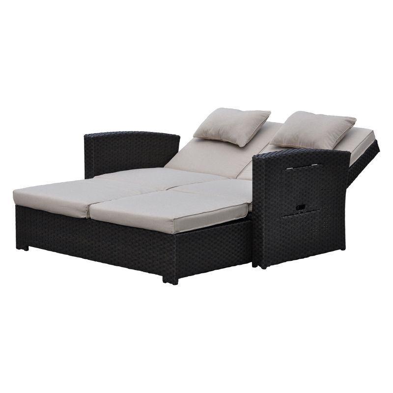Miranda Outdoor Loveseat To Daybed Combo with Cushions - Taupe - Courtyard Casual