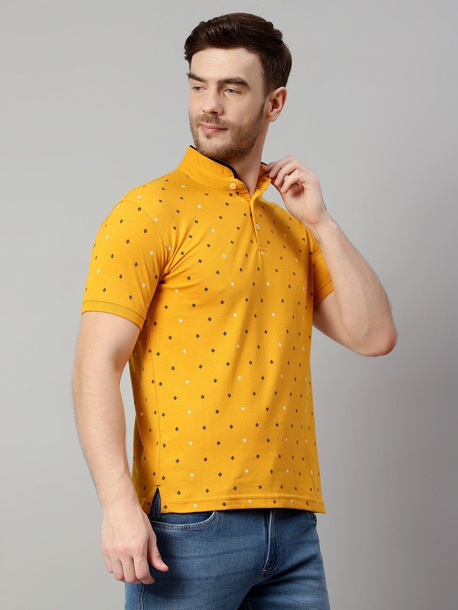 Cantabil Mustard Regular Fit Printed T-Shirt