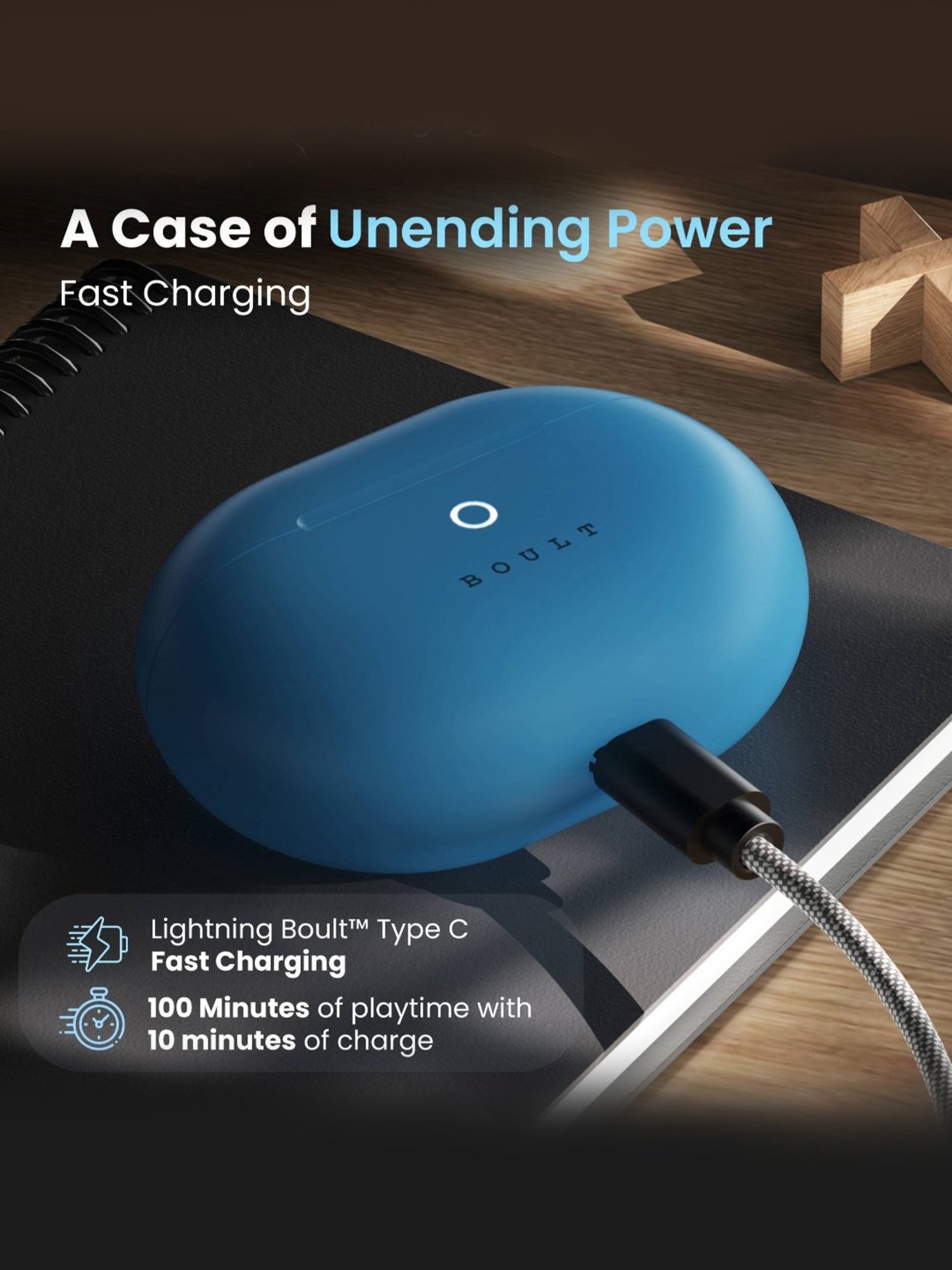 Boult Audio W40 In Ear BT Earbuds with Quad Mic ENC & 48H Battery Life (Denim Blue, True Wireless)