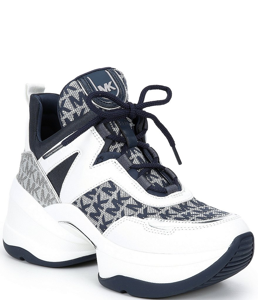 MICHAEL Michael Kors Olympia Logo Print Lace-Up Chunky Wedge Trainers