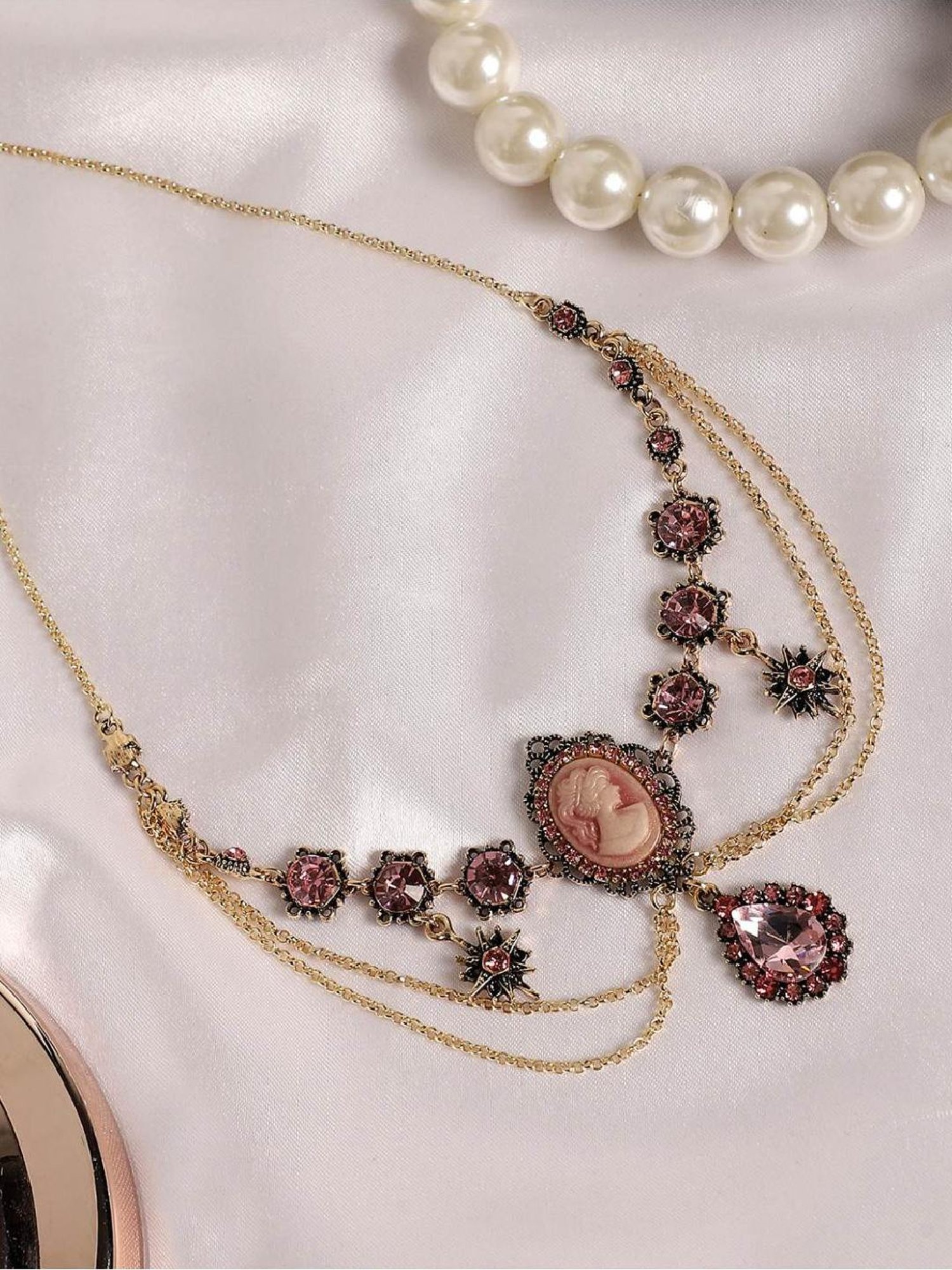 ToniQ Gold-Plated White Baroque Choker Necklace for Women