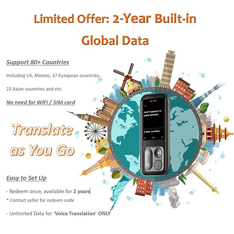 Voice Language Translator Device 2Year Unlimited Global Data Support Photo Translation 31inch Touch Screen 55 Languages +75 Accents Instant TwoWay Portable Translator Fly White