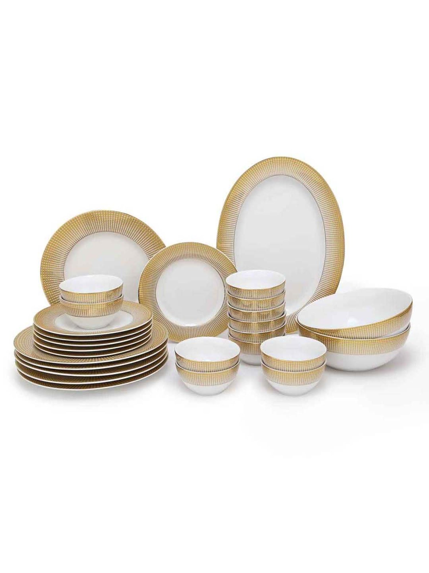 Home4U 'Aura' White & Golden Porcelain Dinner Set