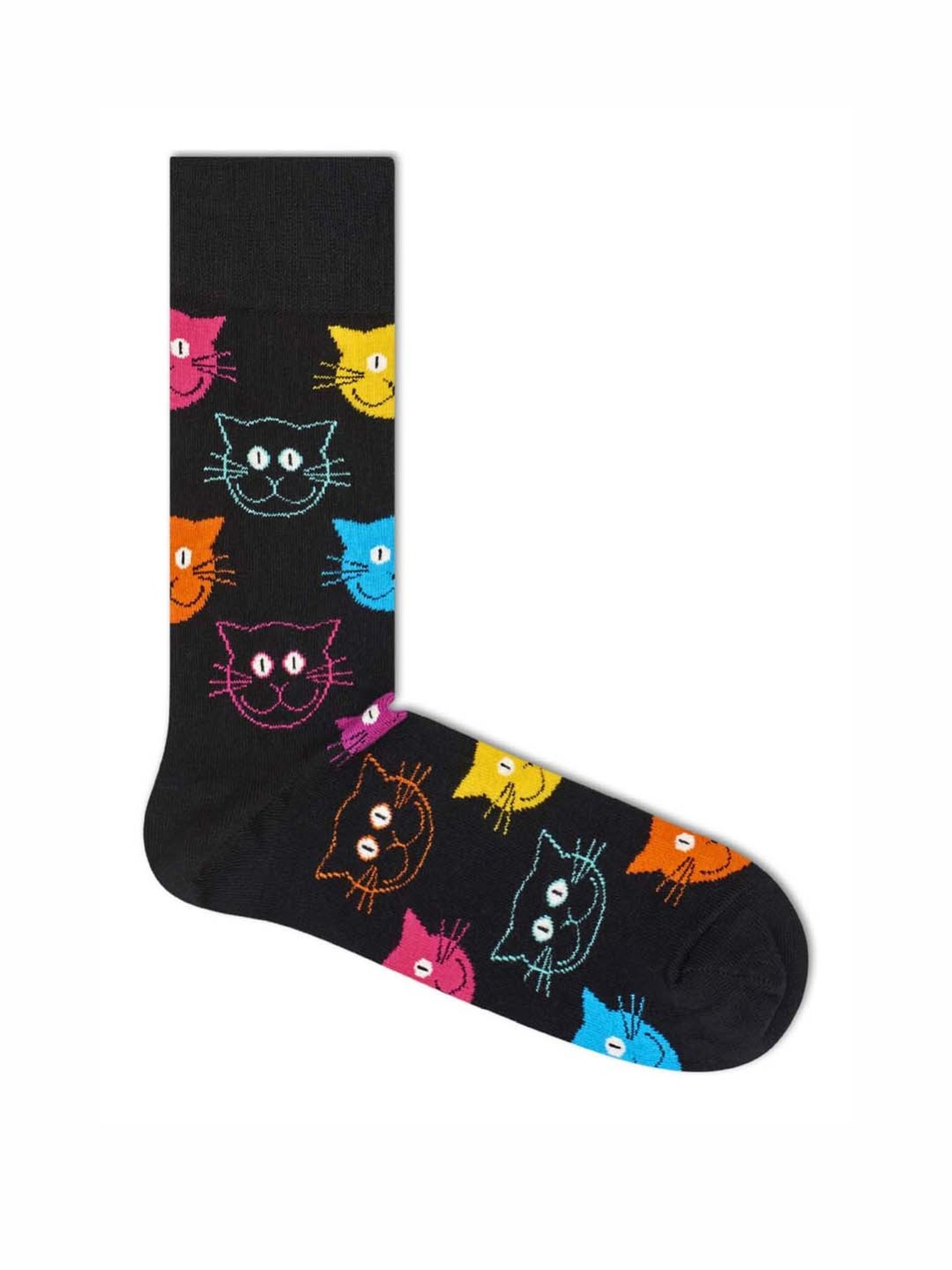 Happy Socks Cat Black Cotton Printed Socks (36-40)