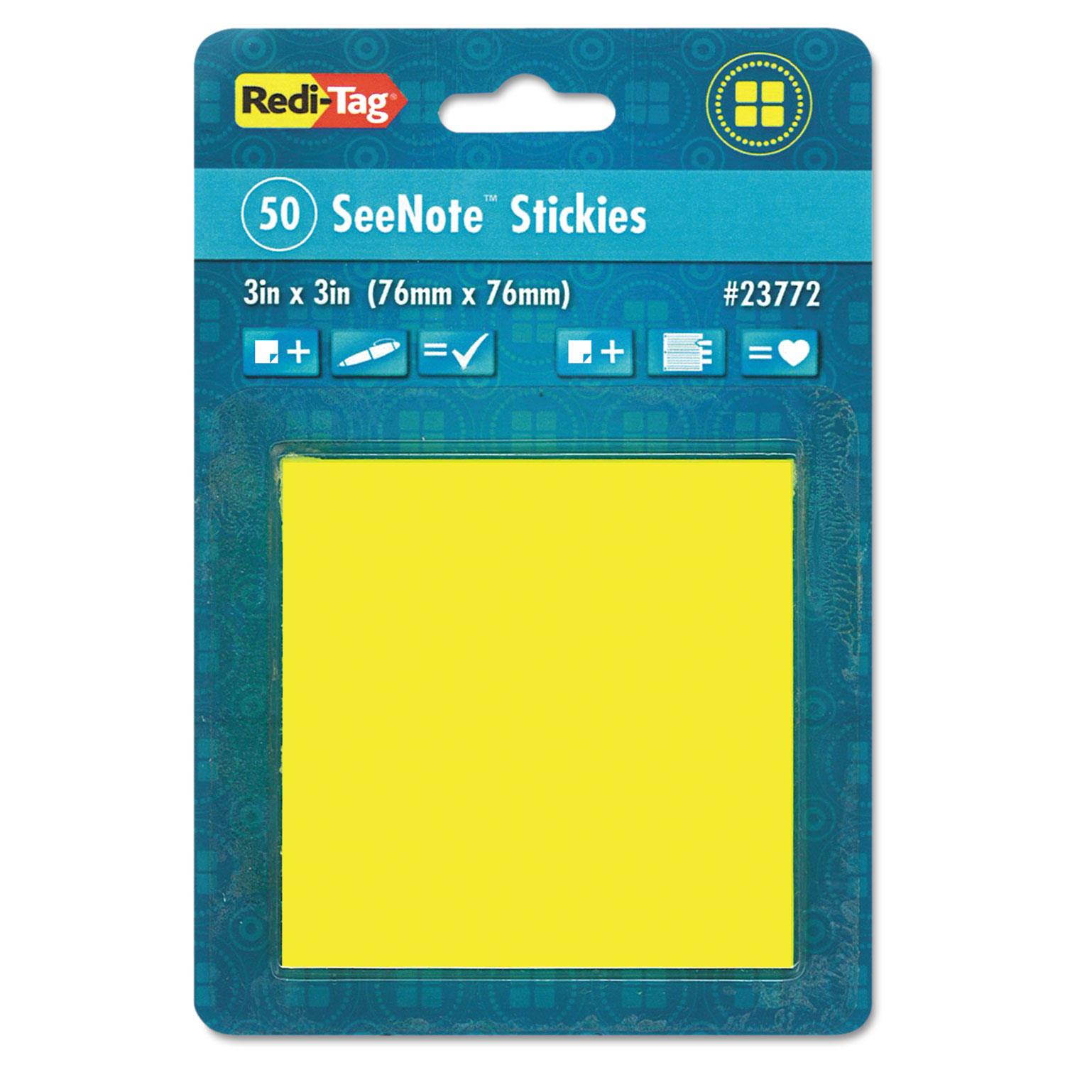 Redi-Tag Transparent Film Sticky Notes 3 x 3 Neon Yellow 50-Sheets/Pad 23772