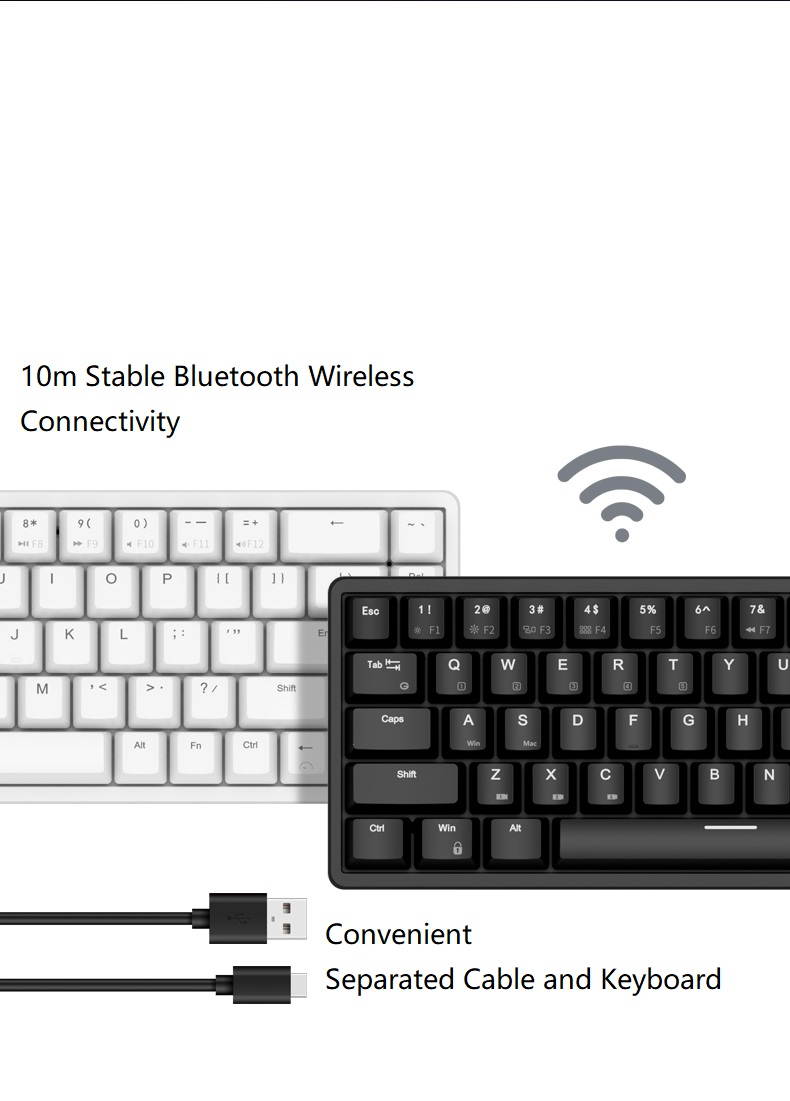 Royal Kludge RK837  68Keys Mini Layout Bluetooth and USB Wired Dual Mode Mechanical Keyboard, PBT Keycaps, Cherry MX Switch, White Backlit-Light Through Version