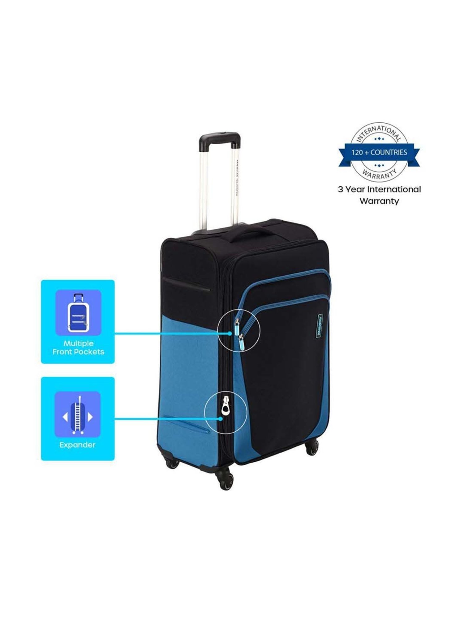 American Tourister Kansas Black Color Block Soft Cabin Trolley Bag - 40 cm