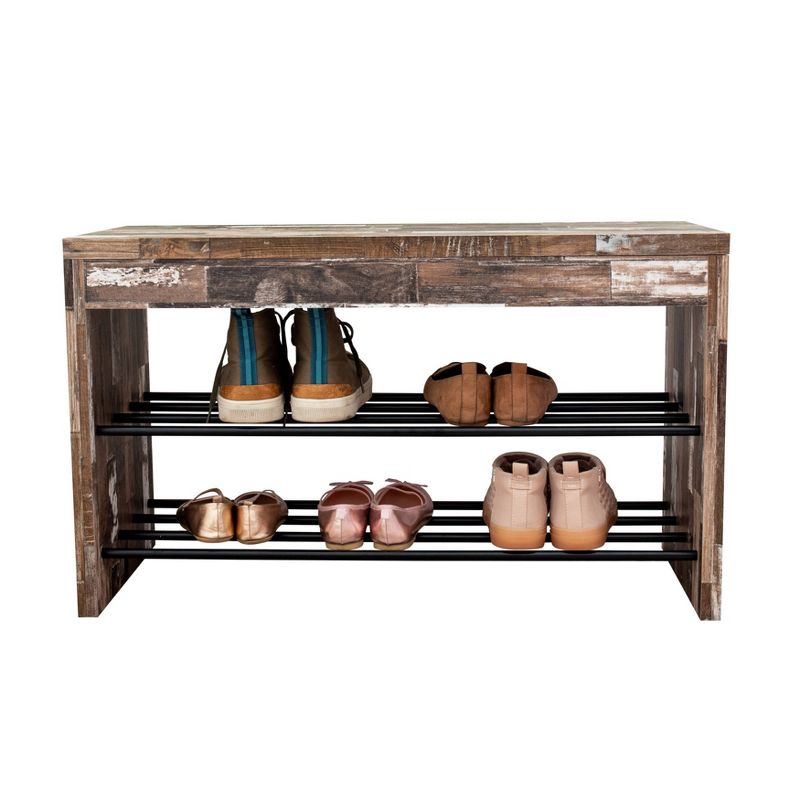 Industrial Shoe Bench with Metal Storage Racks Distressed Wood - Danya B.