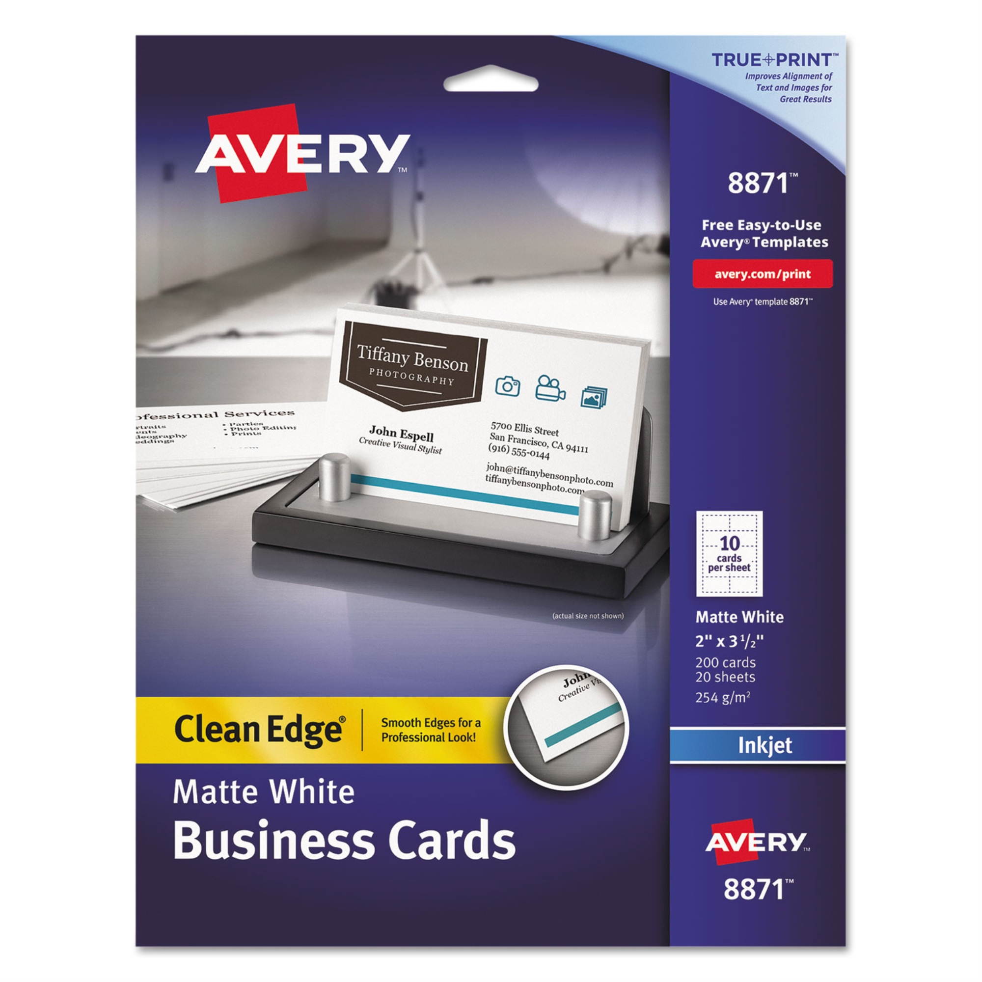 Avery Premium Clean Edge Business Cards ,CARD,BUS,IJ,200/PK,WHT