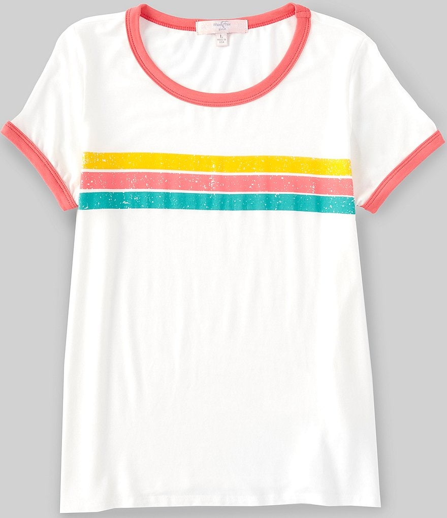 Moa Moa Big Girls 7-16 Short-Sleeve Chest-Stripe Ringer Tee