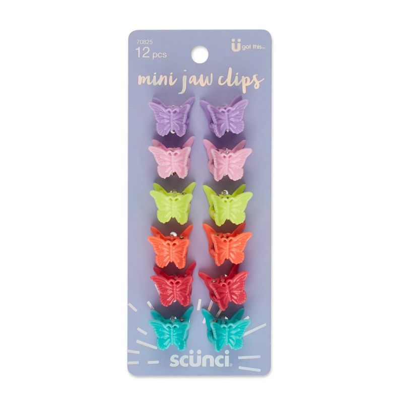 scunci Butterfly Bright Colors Mini Jaw Clips - 12ct
